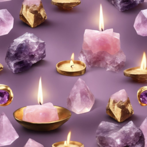 Entdecke die Edelstein Zauberduftkerze Rosenquarz, Bergkristall und Amethyst für Harmonie und Balance im Goldenen Dreieck!