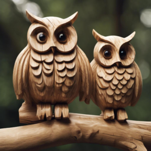 Entdecke die faszinierende Statue aus Holz: Zwei Eulen auf einem Ast – ein Blickfang für dein Zuhause!