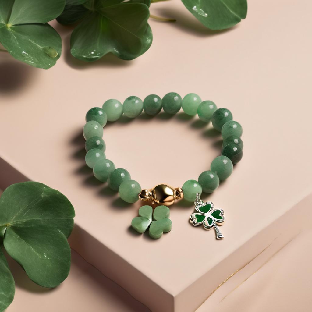 Entdecke das Armband Kamalla Jaspis, grüner Aventurin mit Klee – Dein neues Glücksaccessoire!