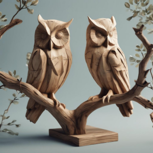 Entdecke die Schönheit der Statue aus Holz: Zwei Eulen auf einem Ast und ihre Bedeutung für dein Zuhause!